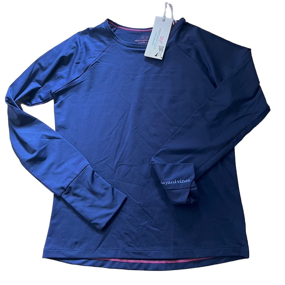 Vineyard Vines Girls Performance Long Sleeve Shirt Blue Medium 10 12 NWT